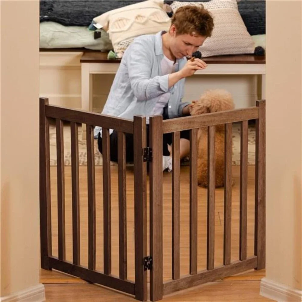 Solid HardWood Freestanding Pet Gate,Wooden Dog Gates for Doorways,Nature wood